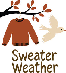 Sweater Weather Illustration with Bird and Branch