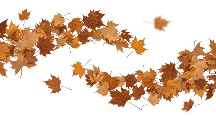 A Photorealistic Dance of Autumn Leaves Isolated Against White, Showcasing the Intricate Details of Plane Tree Foliage in a Sweeping, Wind-Blown Display.