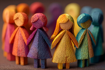 Diverse family structures representing love and unity with colorful paper cutouts arranged in a circle on a wooden background