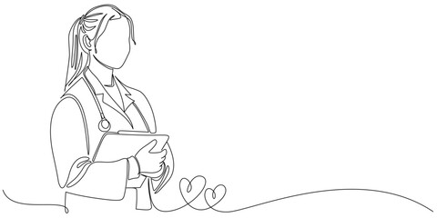 Female doctor line art style vector illustration