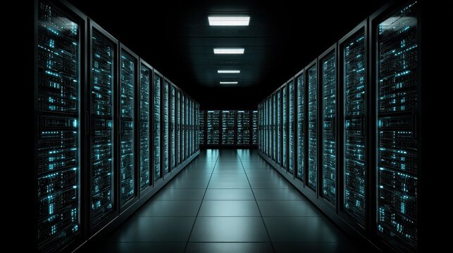 A Server Room Displaying Rows of Data Storage Equipment