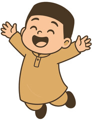 Kartun Anak Muslim Melompat Ceria | Ilustrasi Islami Anak Laki-laki