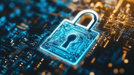 Cybersecurity digital lock representing data network protection