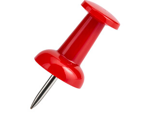Glossy Red Thumbtack with Sharp Steel Tip, Front Close-Up View, Isolated on Transparent
