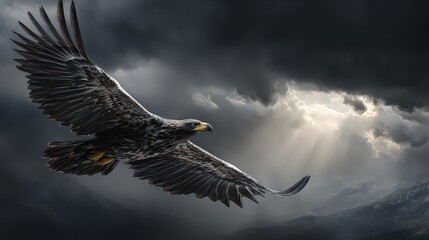 Dark Eagle Soaring Through Dramatic Cloudscape