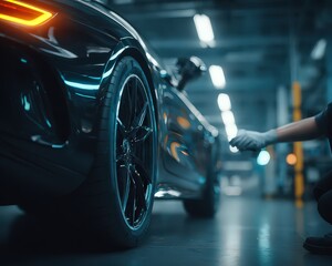 Dark Sport Car Detailing In Garage