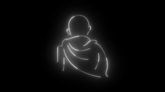 glowing neon old man icon isolated on black background. old man icon animation. neon peace meditation icon. 4k motion video.