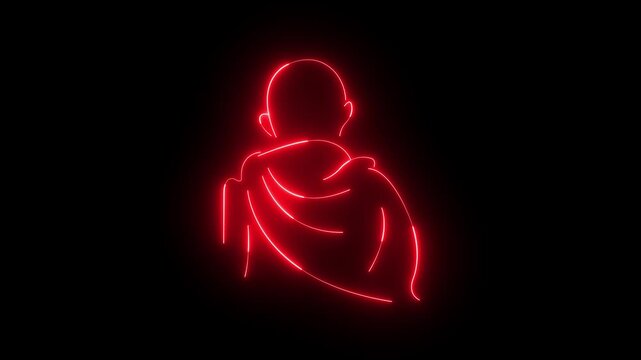 glowing neon old man icon isolated on black background. old man icon animation. neon peace meditation icon. 4k motion video.