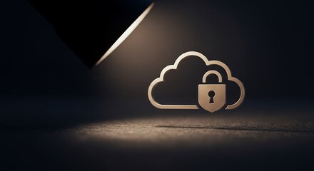 Cloud computing icon with lock symbol representing cloud security digital data protection secure online storage technology concept dark background