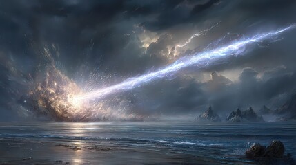 Dramatic Cosmic Explosion Over Misty Coastline