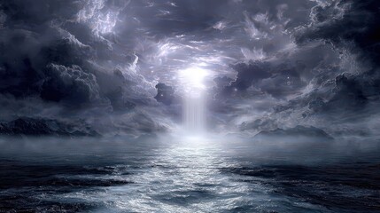 Dramatic Stormy Seascape With Heavenly Light
