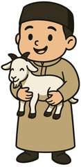 Cute Muslim Boy Cartoon Holding a Goat | Islamic Kids Eid al-Adha Illustration