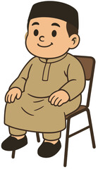 Cute Muslim Boy Cartoon Sitting on a Chair | Islamic Kids Illustration