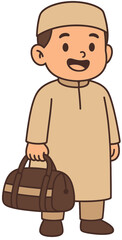 Cute Muslim Boy Cartoon with Travel Bag | Islamic Kids Illustration