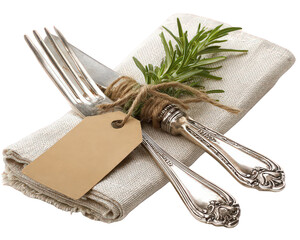 Elegant Table Setting With Silverware And Rosemary