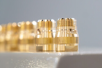 Close up scene the set of quick release brass pipe connector parts for mold and die industry