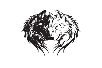 Black and White Wolf Pair Tribal Vector
