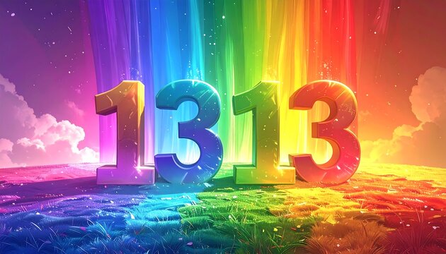 Colorful rainbow landscape with numbers