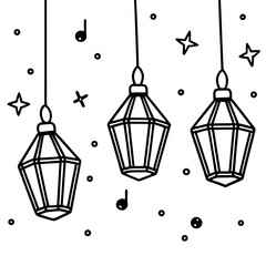 Lanterns of the Midnight Carol line art  vector 