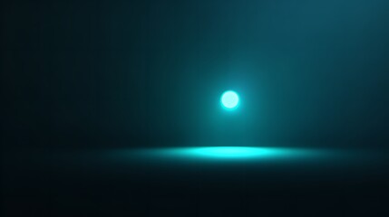 Fototapeta premium A glowing turquoise orb hovers in a dark, atmospheric void, casting a radiant light on the floor below, creating a sense of mystery and wonder