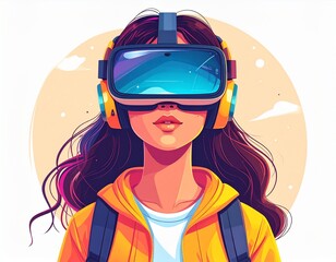 Student Using VR Headset Flat Vector Transparent