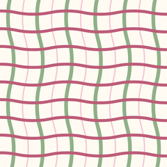 Christmas plaid seamless pattern. Geometric wavy checkered lines in Xmas colors. Merry Christmas backgrounds for wrapping paper, wallpaper, textiles.