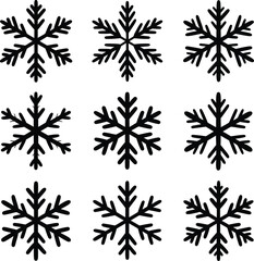 Collection of nine snowflake silhouettes