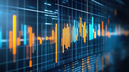 Abstract Data Analytics Display with Glowing Digital Elements