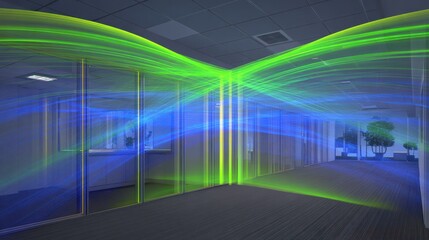 Abstract data flow visualization in a modern hallway
