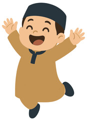 Happy Muslim Kid Jumping Cartoon | Cute Islamic Illustration