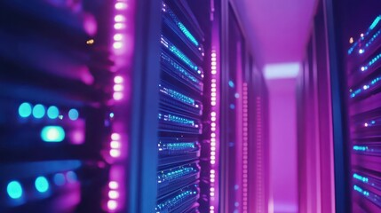 Data Servers with glowing lights creating modern appearance