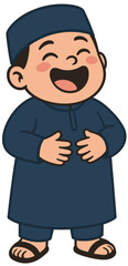 Laughing Muslim Boy Cartoon | Cute Islamic Child Illustration