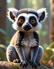 Obraz premium Cute lemur portrait in a forest
