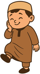 Smiling Muslim Boy Cartoon | Cute Islamic Child Character Illustration