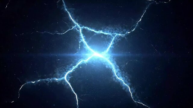 A glowing blue sphere of plasma or electrical energy crackling with lightning bolts on a dark background