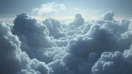 Beautiful fluffy clouds filling the blue sky with soft lighting
