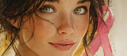 Pink October Breast Cancer Awareness month, woman with pink Ribbon for concepts of support people life and illness. National cancer survivors month, Women Health day and February World cancer day