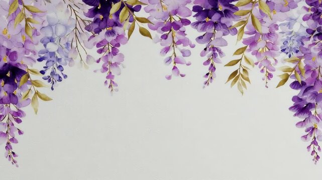 An exquisite illustration of cascading purple wisteria blooms in a serene display.