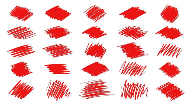 Collection of Red Scribble Strokes Grunge Textures for Creative Design Projects and Artistic Backgrounds