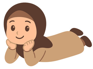 Cute Muslim Girl Cartoon Lying Down | Islamic Kids Illustration