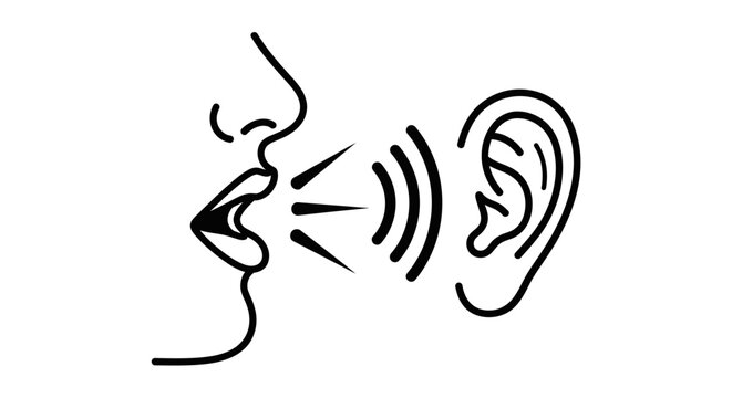 Visual Representation of Communication Through Speech Waves Reaching An Ear for Listening Comprehension and Understanding