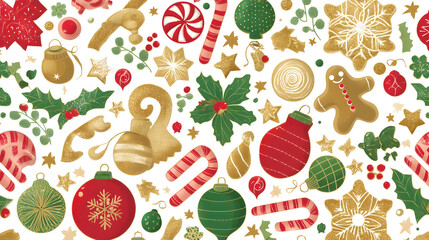 Festive Christmas Ornament Pattern with Gingerbread Man and Candy Canes