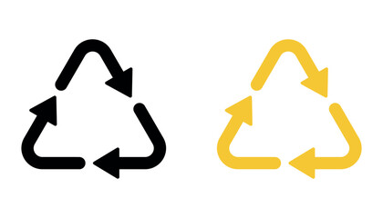 black and yellow color recycle icon symbol vector design isolated on white background