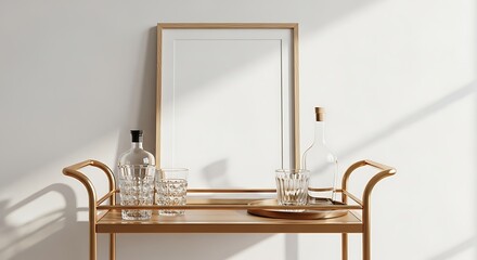 Bar Cart with Frame, Bottle and Glass