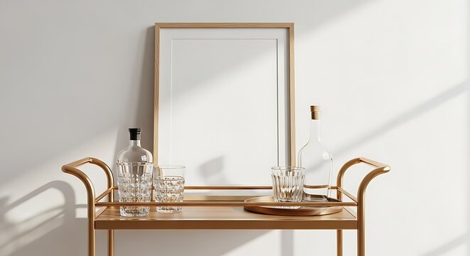 Bar Cart with Frame, Bottle and Glass