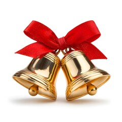 
Lustrous Golden Bells with a Bright Red Ribbon, Perfect for Christmas Decor