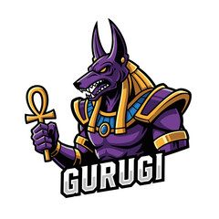 Menacing Anubis character mascot holding ankh for esports team logo design, perfect for gaming streams and online communities, bring a fierce and ancient Egyptian vibe to your brand