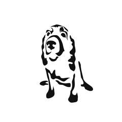 Vector drawing of a dog. Black and white gestalt design of a funny pet. Little doggy. Cute animal illustration. Postcard for International Dog Day	
