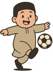 Muslim Boy Cartoon Playing Soccer | Islamic Kids Sports Illustration