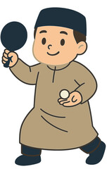 Cute Muslim Boy Cartoon Playing Table Tennis | Islamic Kids Illustration